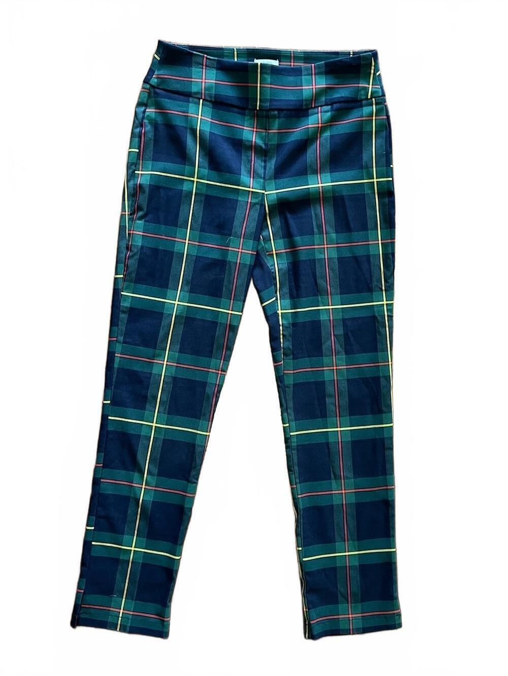 Crown & Ivy Tartan Plaid Skinny Pull-On Trousers Prep Holiday Sz 6